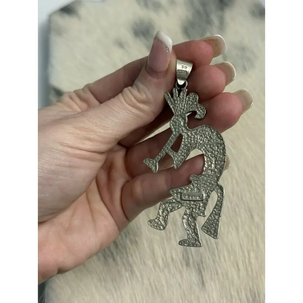 Native Sterling Silver Kokopelli Kachina Ceremonial Flute Dancer Pendant Signed